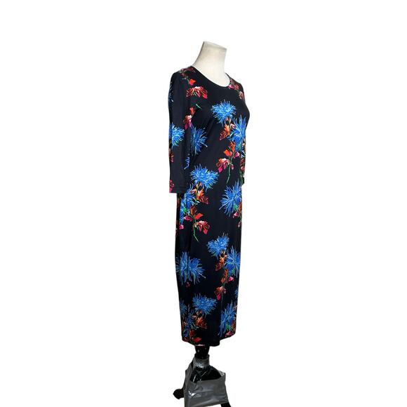 Diane Von Furstenberg black blue red floral sheath midi dress size XS - Picture 10 of 11